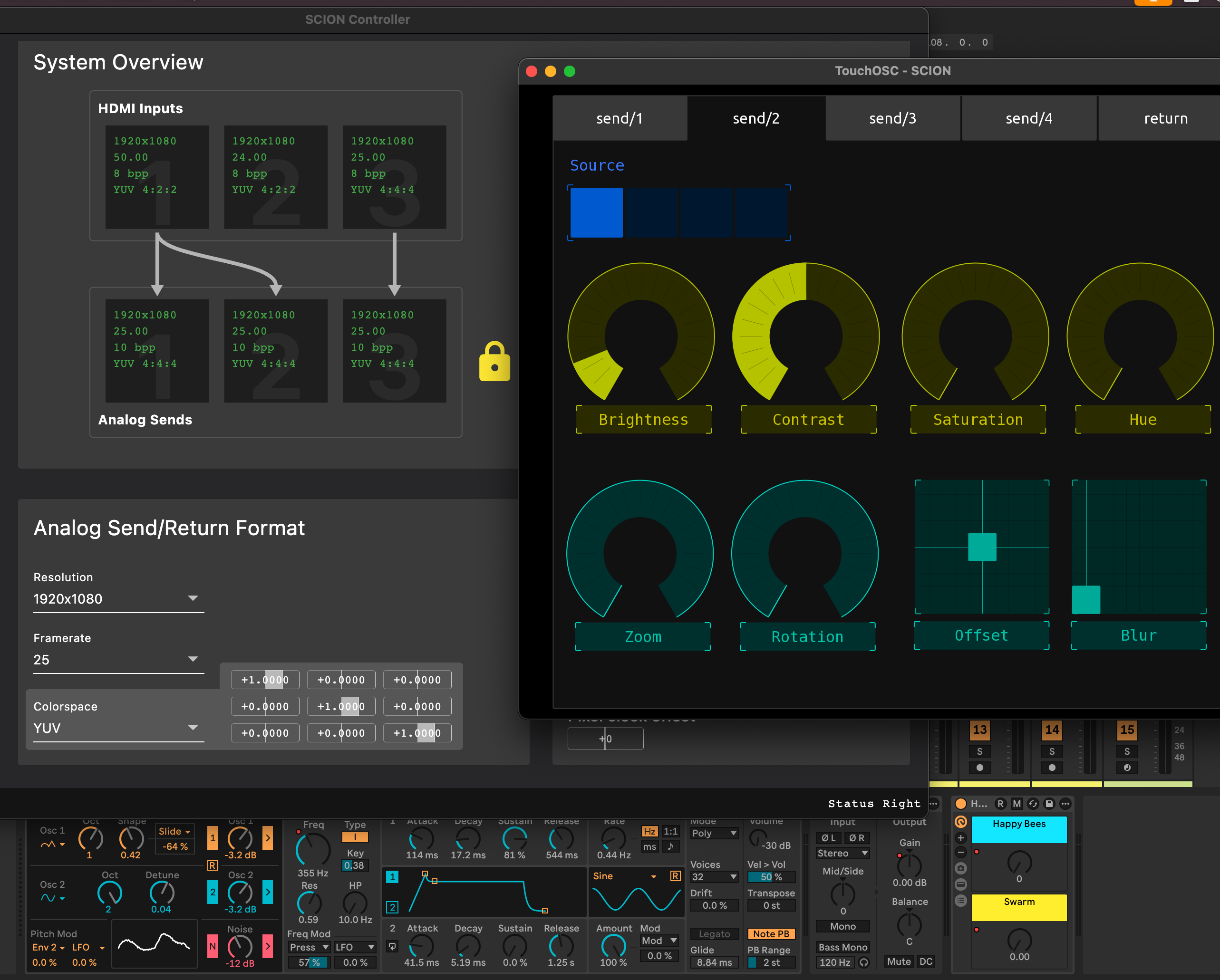 Control interface with knobs and software control surface